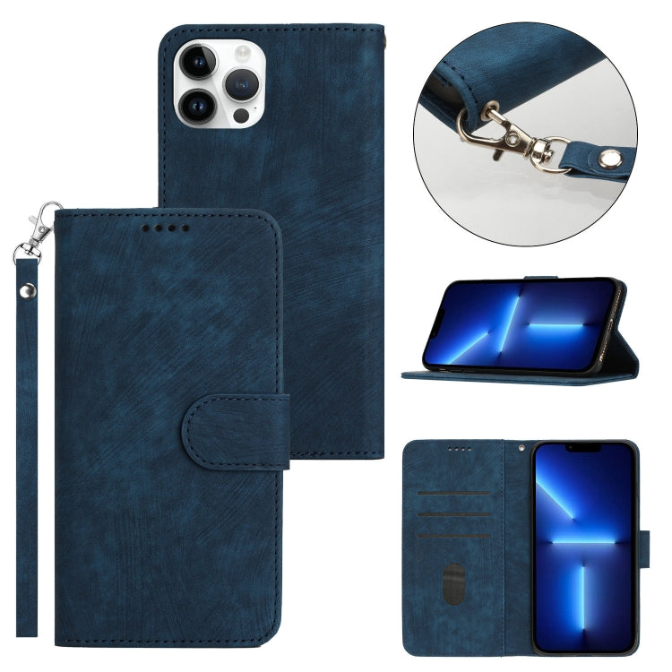 For iPhone 13 Pro Max Dual-Fold Stripe Texture Buckle Leather Phone Case