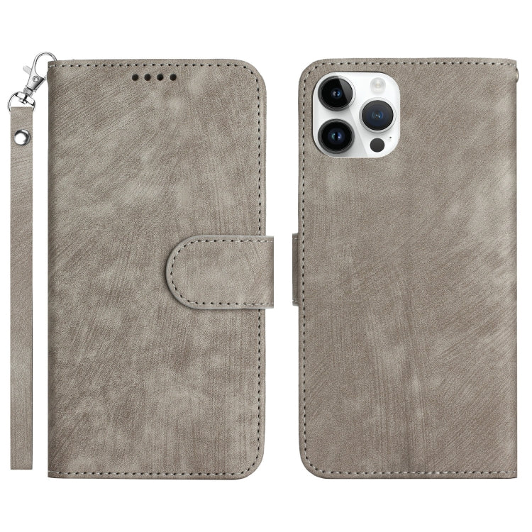 For iPhone 13 Pro Max Dual-Fold Stripe Texture Buckle Leather Phone Case