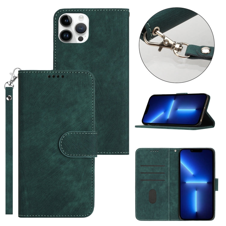 For iPhone 13 Pro Max Dual-Fold Stripe Texture Buckle Leather Phone Case