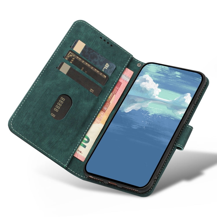 For iPhone 13 Pro Max Dual-Fold Stripe Texture Buckle Leather Phone Case