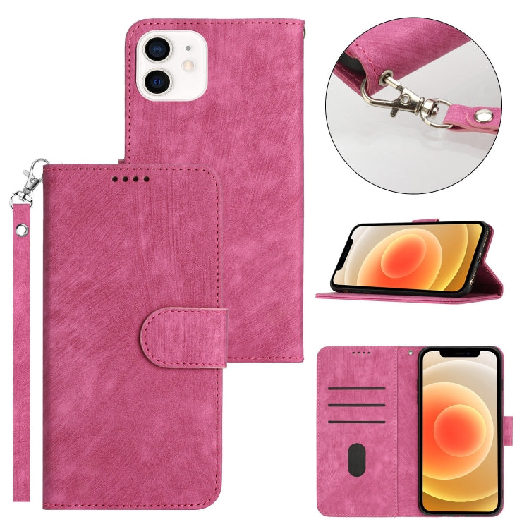 For iPhone 12 mini Dual-Fold Stripe Texture Buckle Leather Phone Case