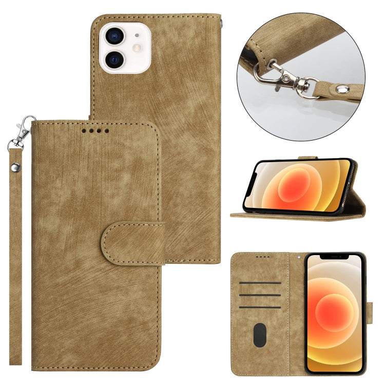 For iPhone 12 mini Dual-Fold Stripe Texture Buckle Leather Phone Case