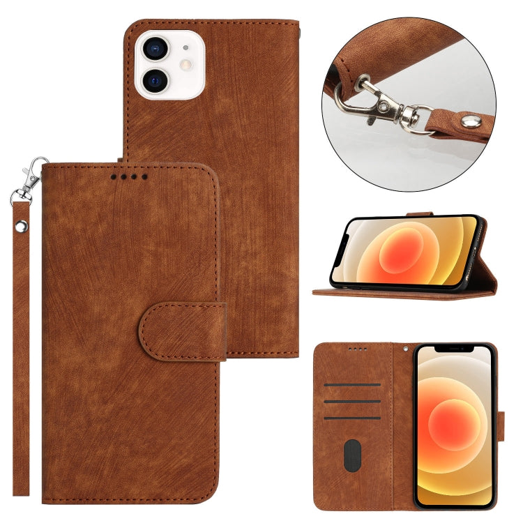 For iPhone 12 mini Dual-Fold Stripe Texture Buckle Leather Phone Case
