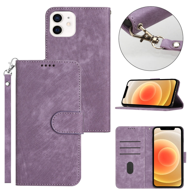 For iPhone 12 mini Dual-Fold Stripe Texture Buckle Leather Phone Case