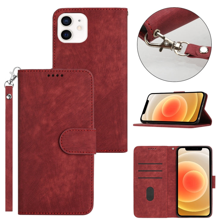 For iPhone 12 mini Dual-Fold Stripe Texture Buckle Leather Phone Case