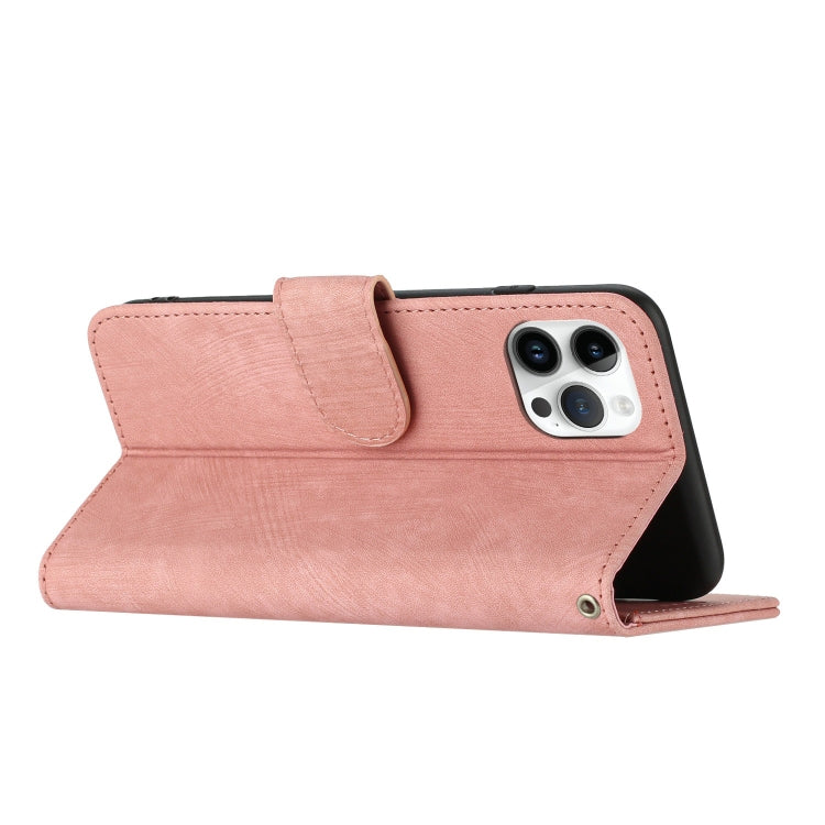For iPhone 12 Dual-Fold Stripe Texture Buckle Leather Phone Case