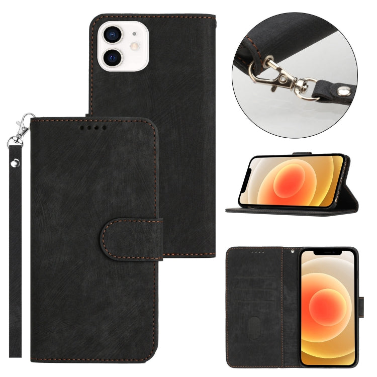For iPhone 12 Dual-Fold Stripe Texture Buckle Leather Phone Case