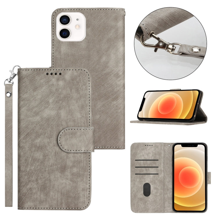 For iPhone 12 Dual-Fold Stripe Texture Buckle Leather Phone Case