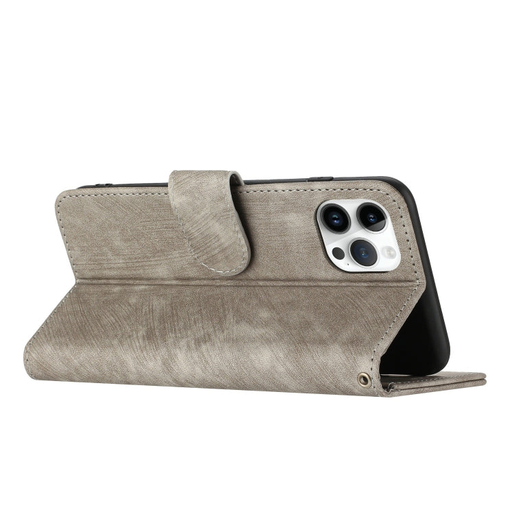 For iPhone 12 Dual-Fold Stripe Texture Buckle Leather Phone Case