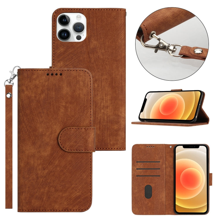 For iPhone 12 Pro Dual-Fold Stripe Texture Buckle Leather Phone Case
