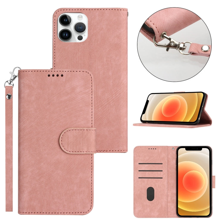 For iPhone 12 Pro Dual-Fold Stripe Texture Buckle Leather Phone Case