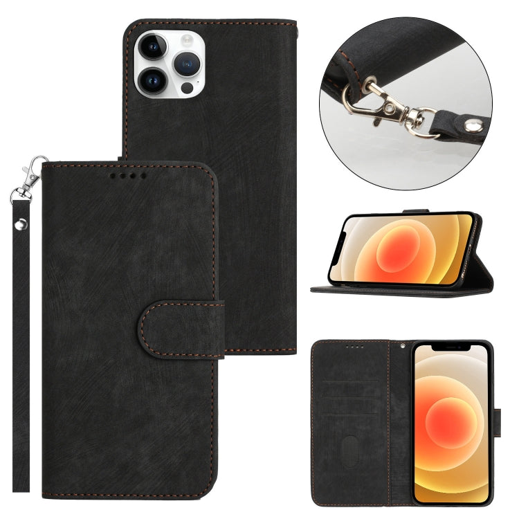 For iPhone 12 Pro Dual-Fold Stripe Texture Buckle Leather Phone Case