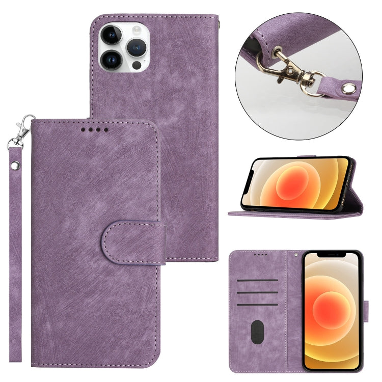 For iPhone 12 Pro Max Dual-Fold Stripe Texture Buckle Leather Phone Case