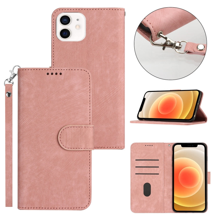 For iPhone 11 Dual-Fold Stripe Texture Buckle Leather Phone Case