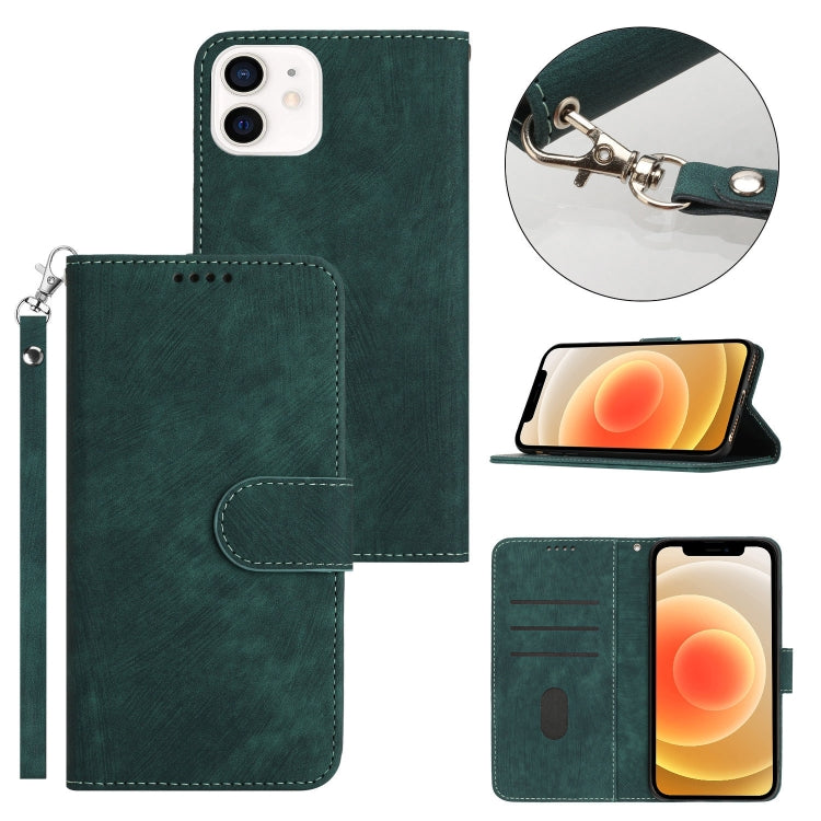 For iPhone 11 Dual-Fold Stripe Texture Buckle Leather Phone Case