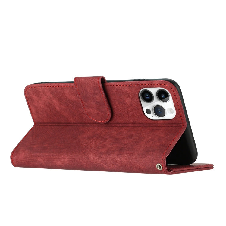For iPhone 11 Dual-Fold Stripe Texture Buckle Leather Phone Case