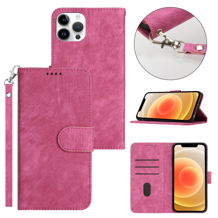 For iPhone 11 Pro Max Dual-Fold Stripe Texture Buckle Leather Phone Case