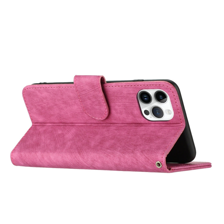 For iPhone 11 Pro Max Dual-Fold Stripe Texture Buckle Leather Phone Case