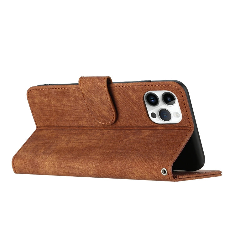 For iPhone 11 Pro Max Dual-Fold Stripe Texture Buckle Leather Phone Case