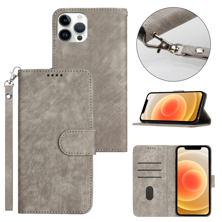 For iPhone 11 Pro Max Dual-Fold Stripe Texture Buckle Leather Phone Case