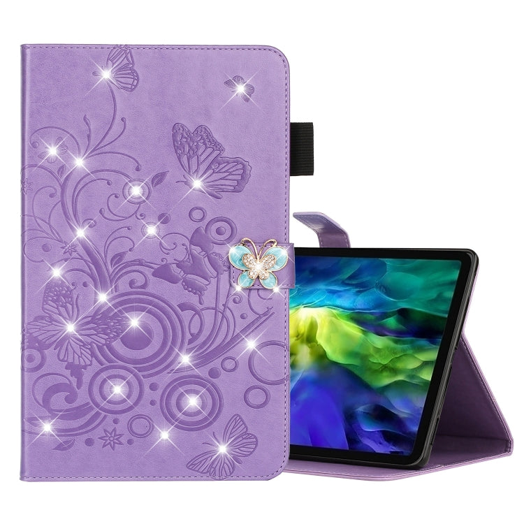 For iPad Pro 11 (2020) Diamond Encrusted Butterflies Embossing Pattern Horizontal Flip Leather Tablet Case with Holder & Card Slot