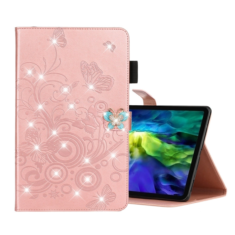 For iPad Pro 11 (2020) Diamond Encrusted Butterflies Embossing Pattern Horizontal Flip Leather Tablet Case with Holder & Card Slot