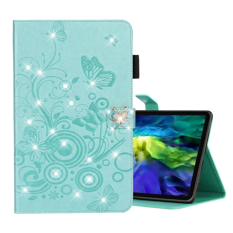 For iPad Pro 11 (2020) Diamond Encrusted Butterflies Embossing Pattern Horizontal Flip Leather Tablet Case with Holder & Card Slot