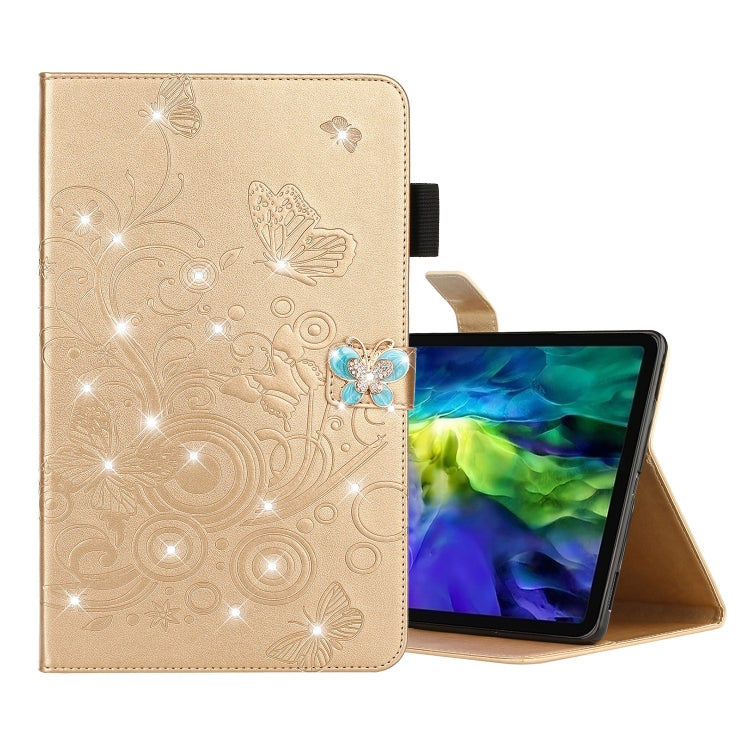 For iPad Pro 11 (2020) Diamond Encrusted Butterflies Embossing Pattern Horizontal Flip Leather Tablet Case with Holder & Card Slot