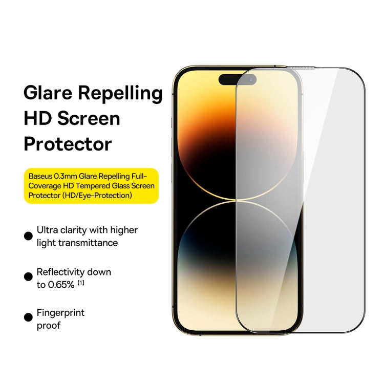 For iPhone 14 Pro Max Baseus 0.3mm AR Antireflection Full Screen HD Tempered Green Film