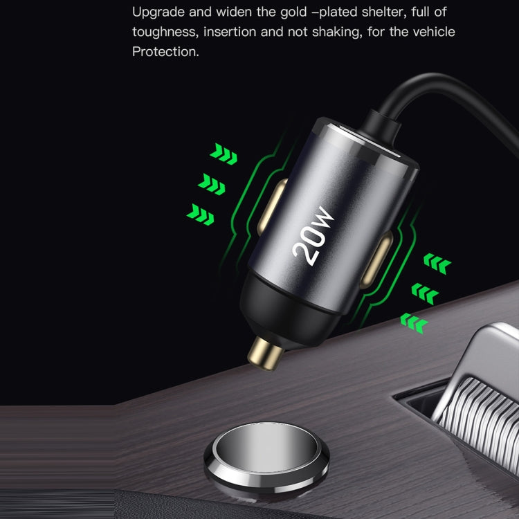 TOTUDESIGN 20W USB Car Fast Charging, Cable Length: 1.2m, Interface:USB-C / Type-C(Grey)
