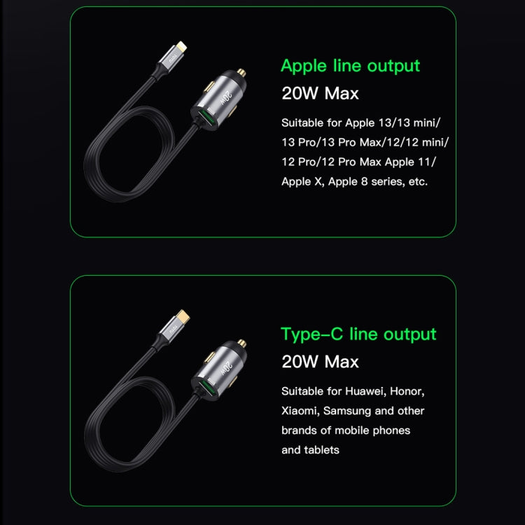 TOTUDESIGN 20W USB Car Fast Charging, Cable Length: 1.2m, Interface:USB-C / Type-C(Grey)