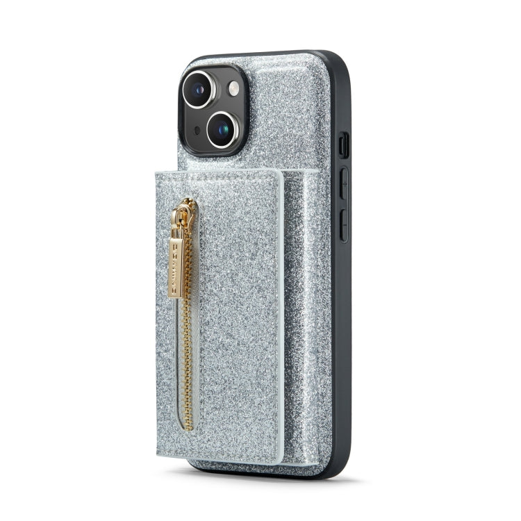 For iPhone 14 DG.MING M3 Series Glitter Powder Card Bag Leather Case