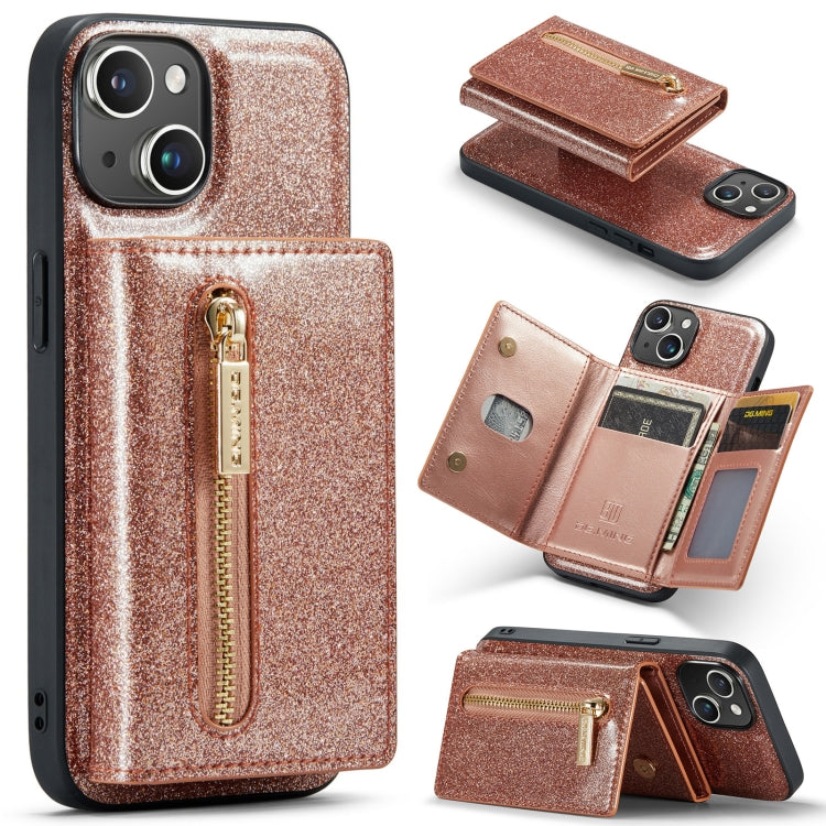 For iPhone 14 DG.MING M3 Series Glitter Powder Card Bag Leather Case