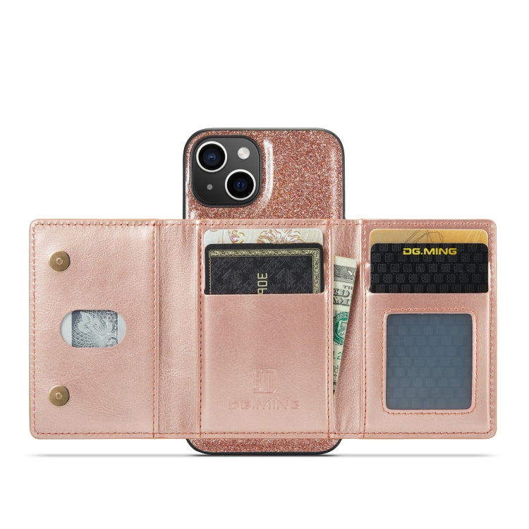 For iPhone 14 DG.MING M3 Series Glitter Powder Card Bag Leather Case