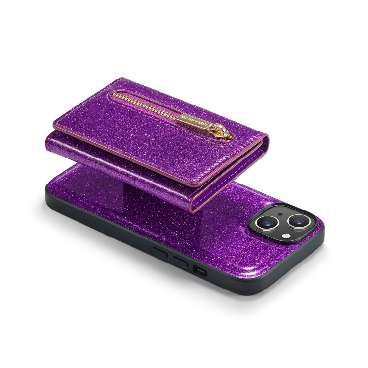 For iPhone 14 DG.MING M3 Series Glitter Powder Card Bag Leather Case