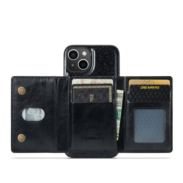 For iPhone 14 Plus DG.MING M3 Series Glitter Powder Card Bag Leather Case