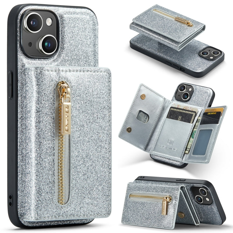 For iPhone 14 Plus DG.MING M3 Series Glitter Powder Card Bag Leather Case