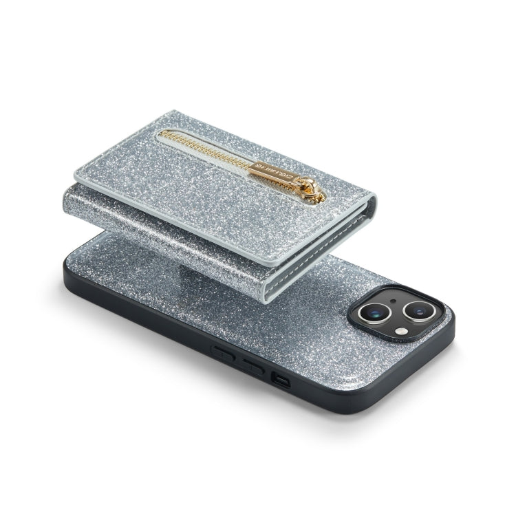 For iPhone 14 Plus DG.MING M3 Series Glitter Powder Card Bag Leather Case