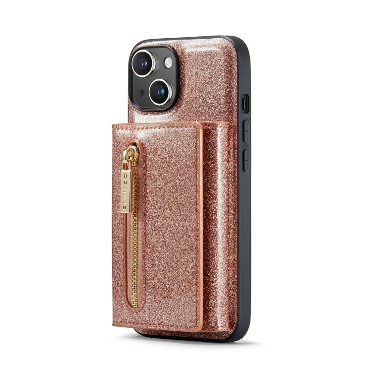For iPhone 14 Plus DG.MING M3 Series Glitter Powder Card Bag Leather Case