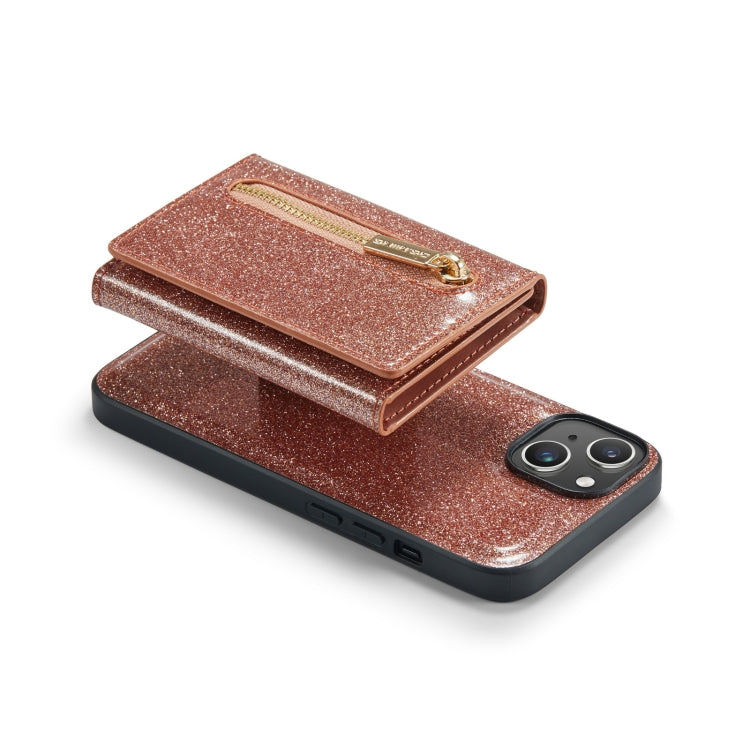 For iPhone 14 Plus DG.MING M3 Series Glitter Powder Card Bag Leather Case