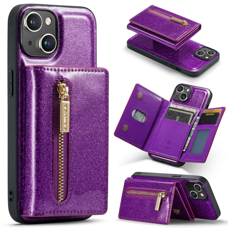 For iPhone 14 Plus DG.MING M3 Series Glitter Powder Card Bag Leather Case