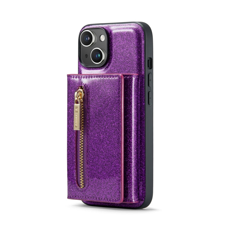 For iPhone 14 Plus DG.MING M3 Series Glitter Powder Card Bag Leather Case