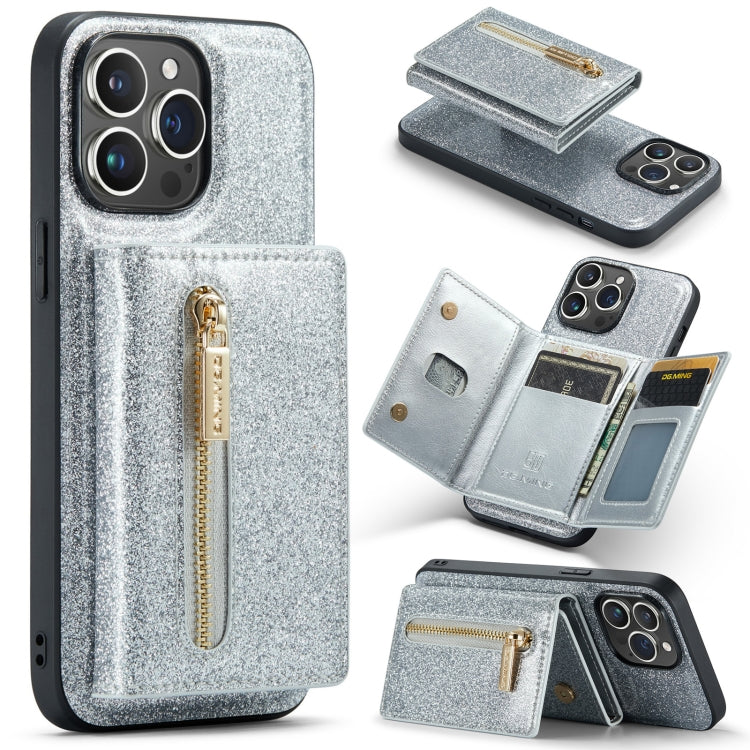 For iPhone 14 Pro DG.MING M3 Series Glitter Powder Card Bag Leather Case