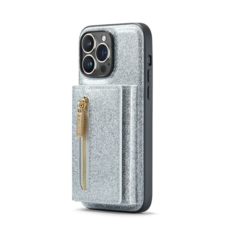 For iPhone 14 Pro DG.MING M3 Series Glitter Powder Card Bag Leather Case