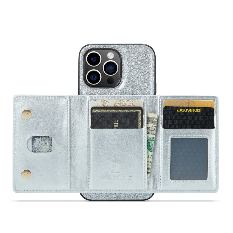 For iPhone 14 Pro DG.MING M3 Series Glitter Powder Card Bag Leather Case