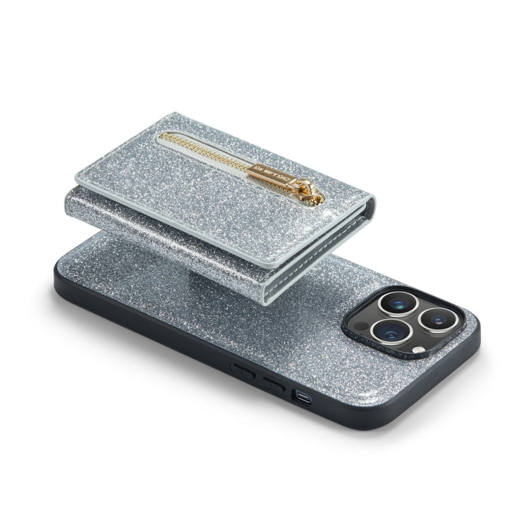 For iPhone 14 Pro DG.MING M3 Series Glitter Powder Card Bag Leather Case