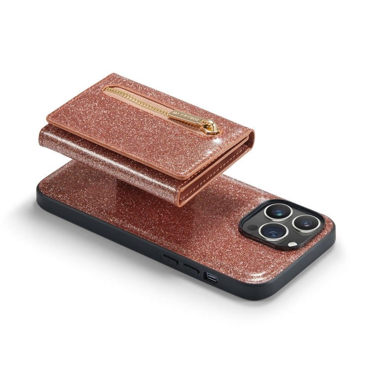 For iPhone 14 Pro DG.MING M3 Series Glitter Powder Card Bag Leather Case