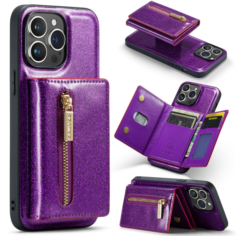 For iPhone 14 Pro DG.MING M3 Series Glitter Powder Card Bag Leather Case