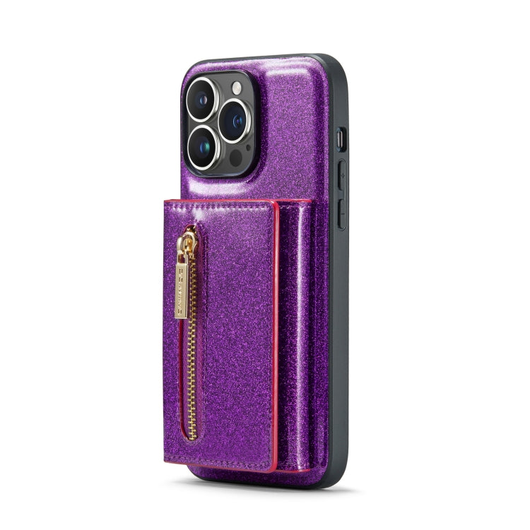 For iPhone 14 Pro DG.MING M3 Series Glitter Powder Card Bag Leather Case