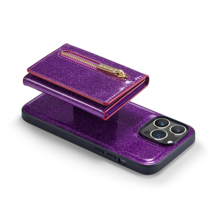 For iPhone 14 Pro DG.MING M3 Series Glitter Powder Card Bag Leather Case